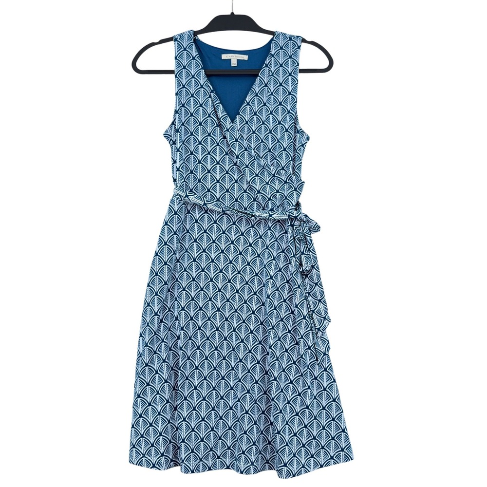 41 Hawthorn Faux Wrap Dress Women S Polyester Spandex Blue White Geometric